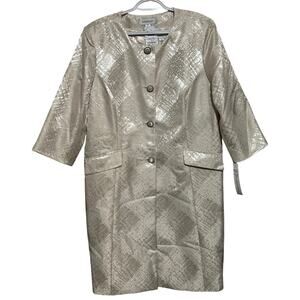 Danillo Women's 2 Piece Cream Metallic Damask Fabric Long Jacket & Dress Size 16